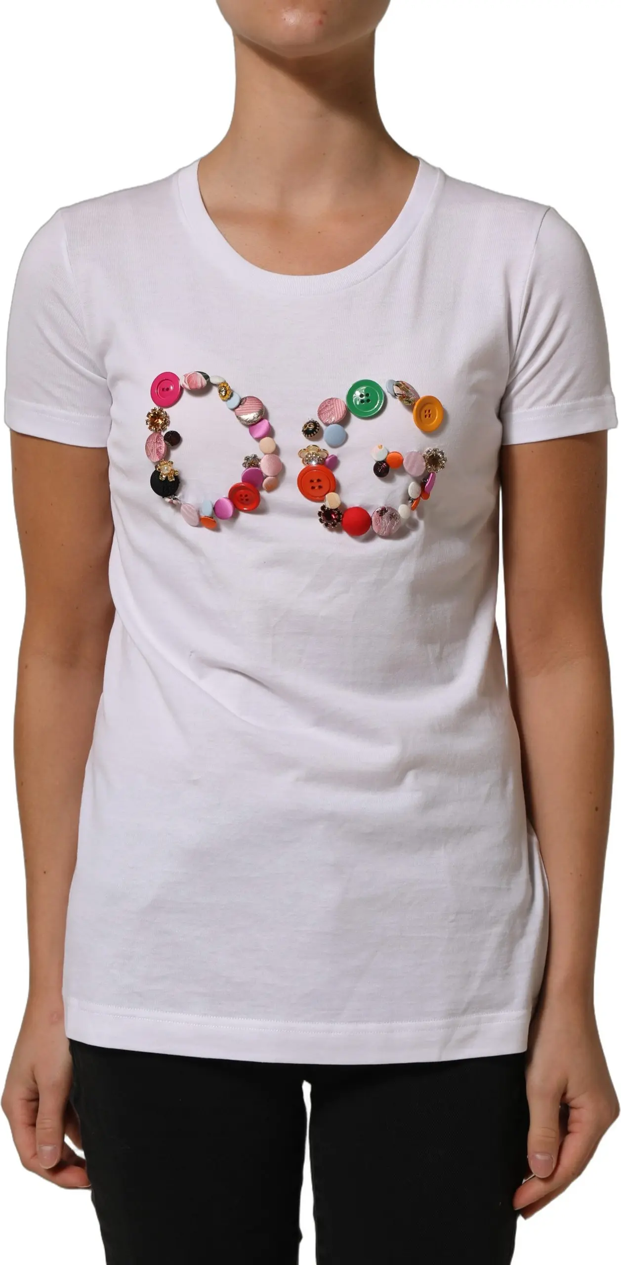T-shirt Dolce & Gabbana White DG Logo Embellished Round Neck T-shirt