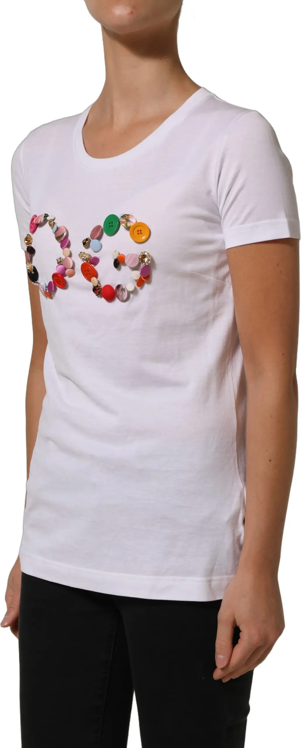 T-shirt Dolce & Gabbana White DG Logo Embellished Round Neck T-shirt