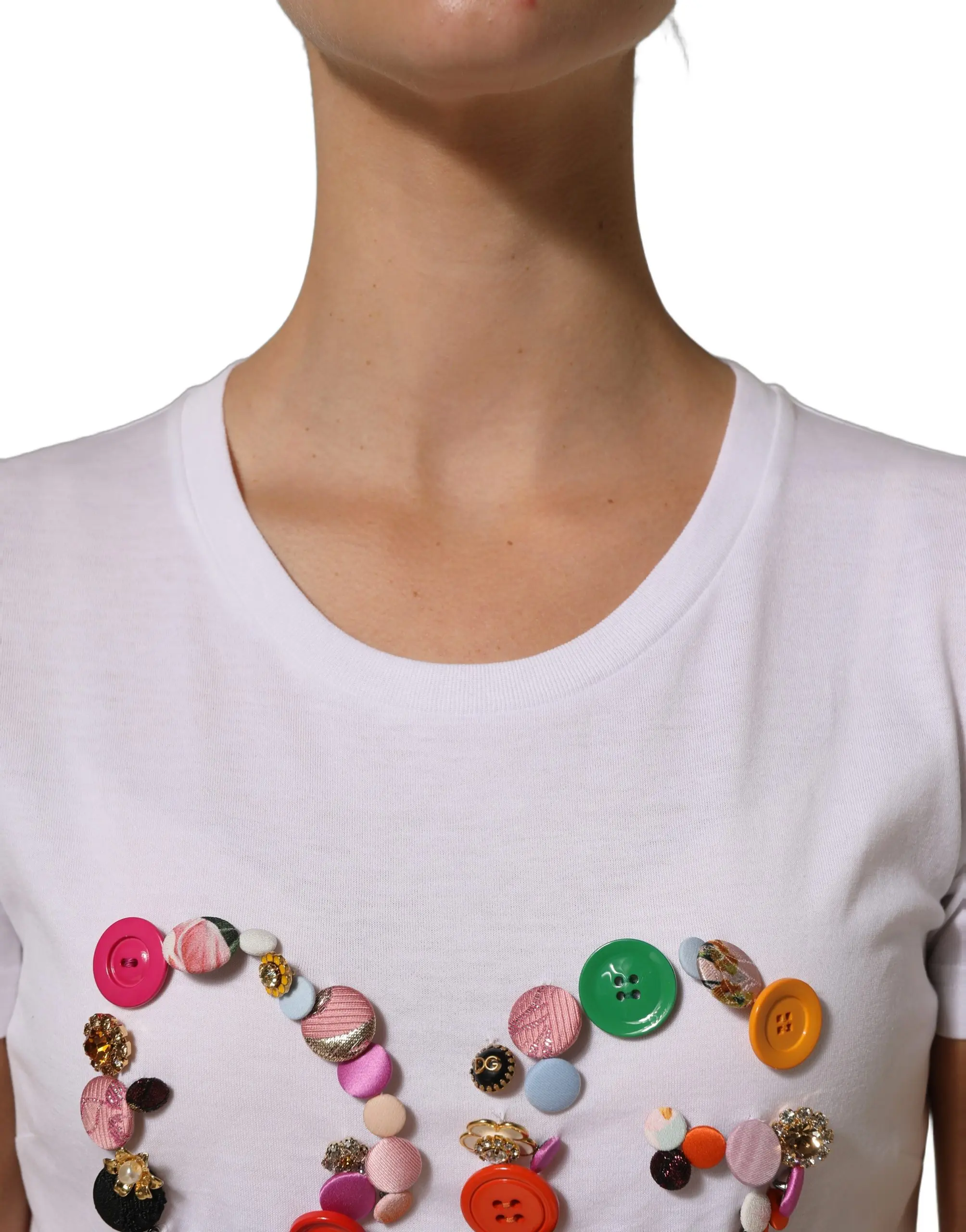 T-shirt Dolce & Gabbana White DG Logo Embellished Round Neck T-shirt