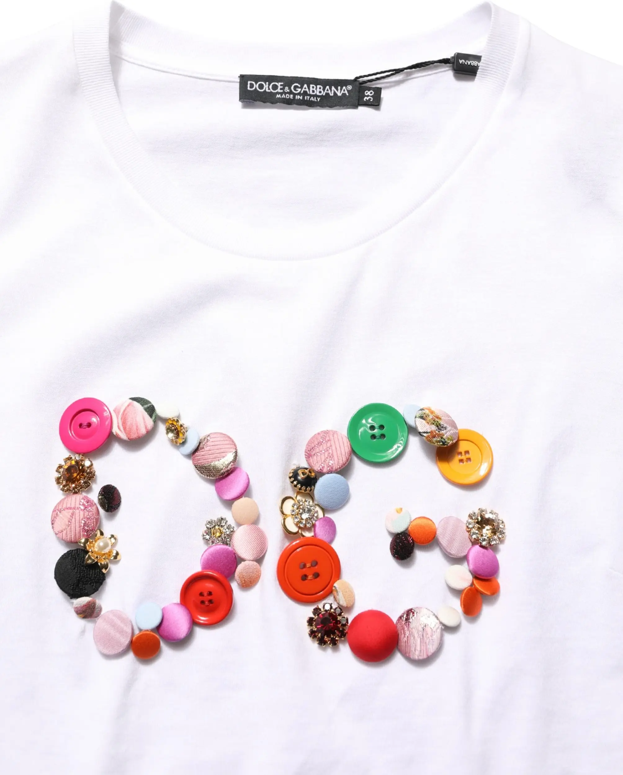 T-shirt Dolce & Gabbana White DG Logo Embellished Round Neck T-shirt