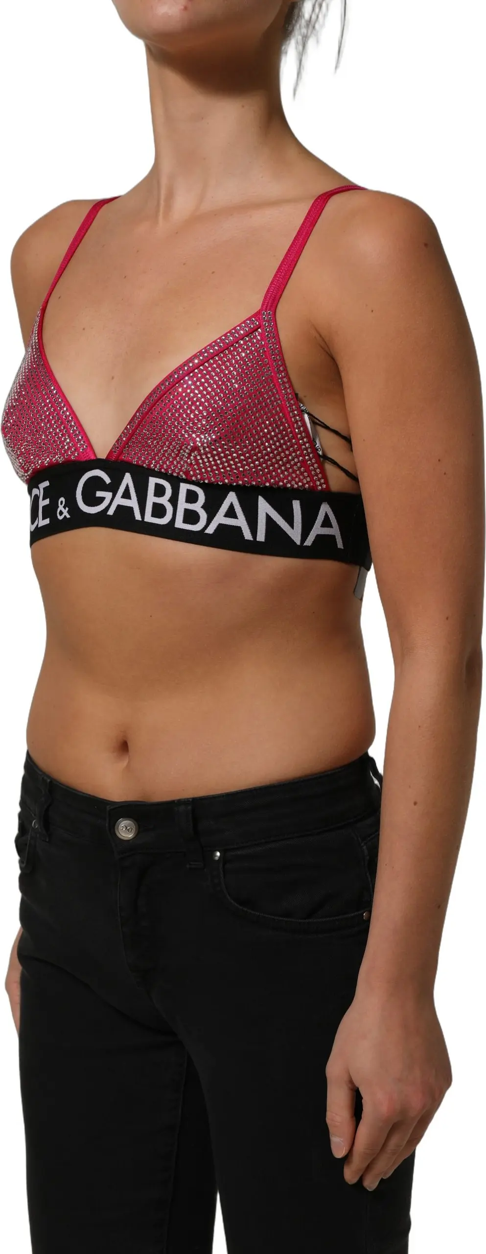 Bralette Crop Top Dolce & Gabbana Pink Crystal Embellished