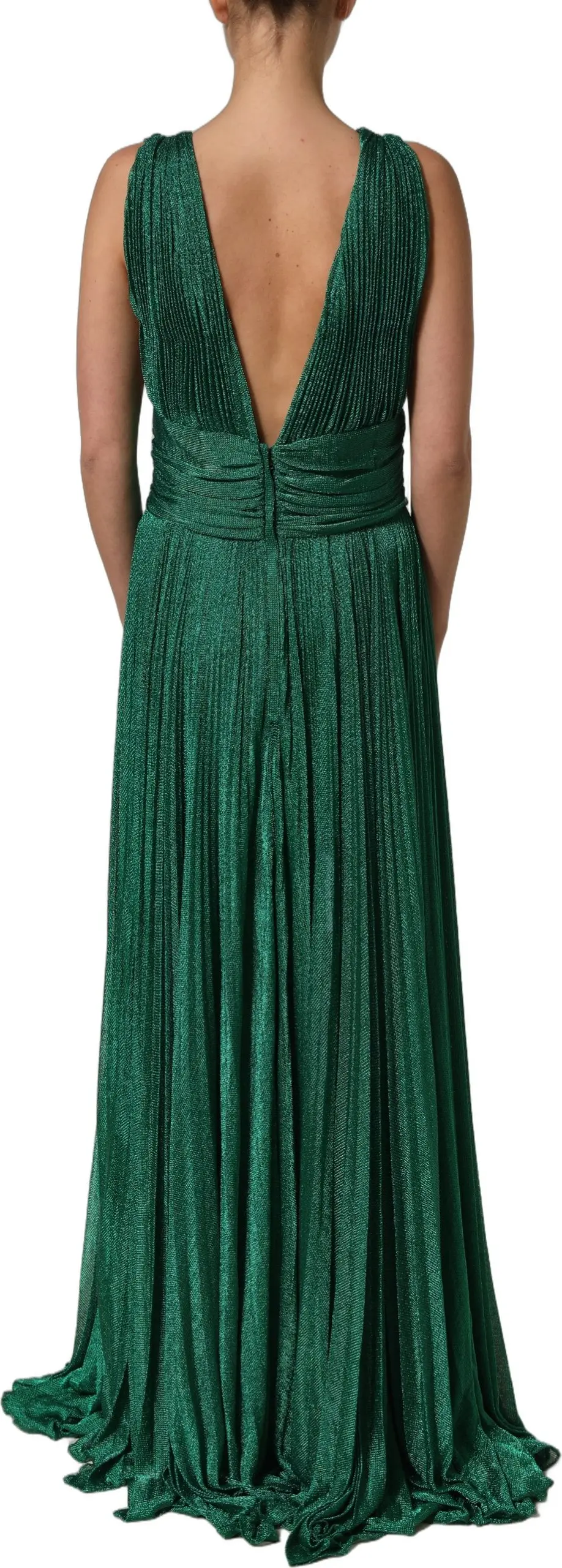 Gown Dress Metallic Green Sleeveless Plissé Dolce & Gabbana