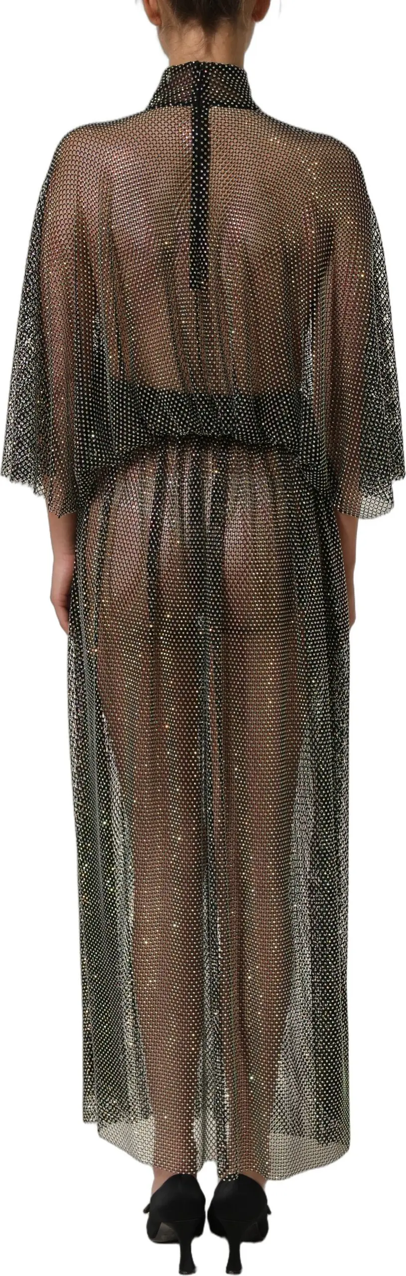 Dolce & Gabbana Black Rhinestone Mesh Turtleneck Maxi Dress