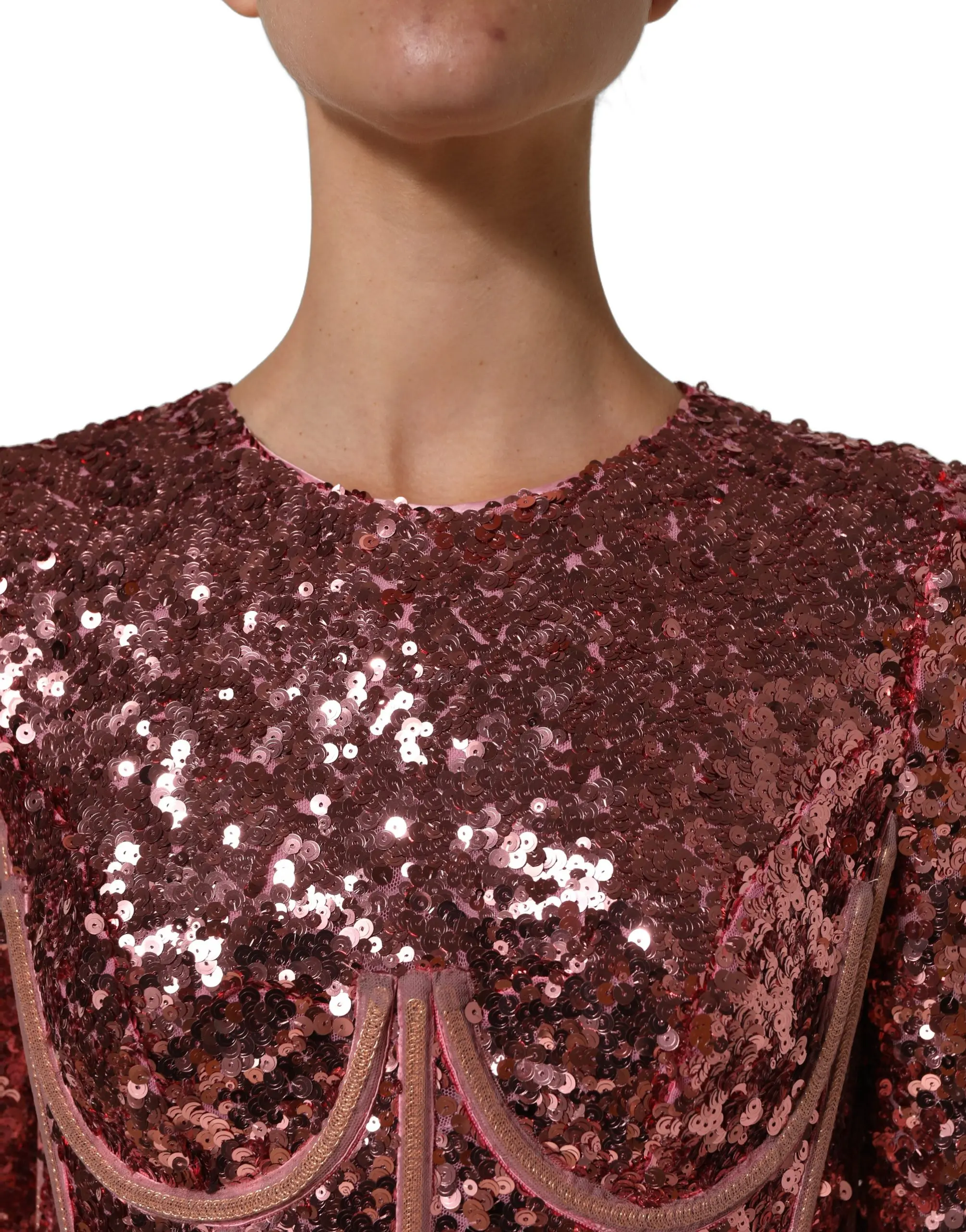 Dolce & Gabbana Розовое длинное платье-корсет с пайетками