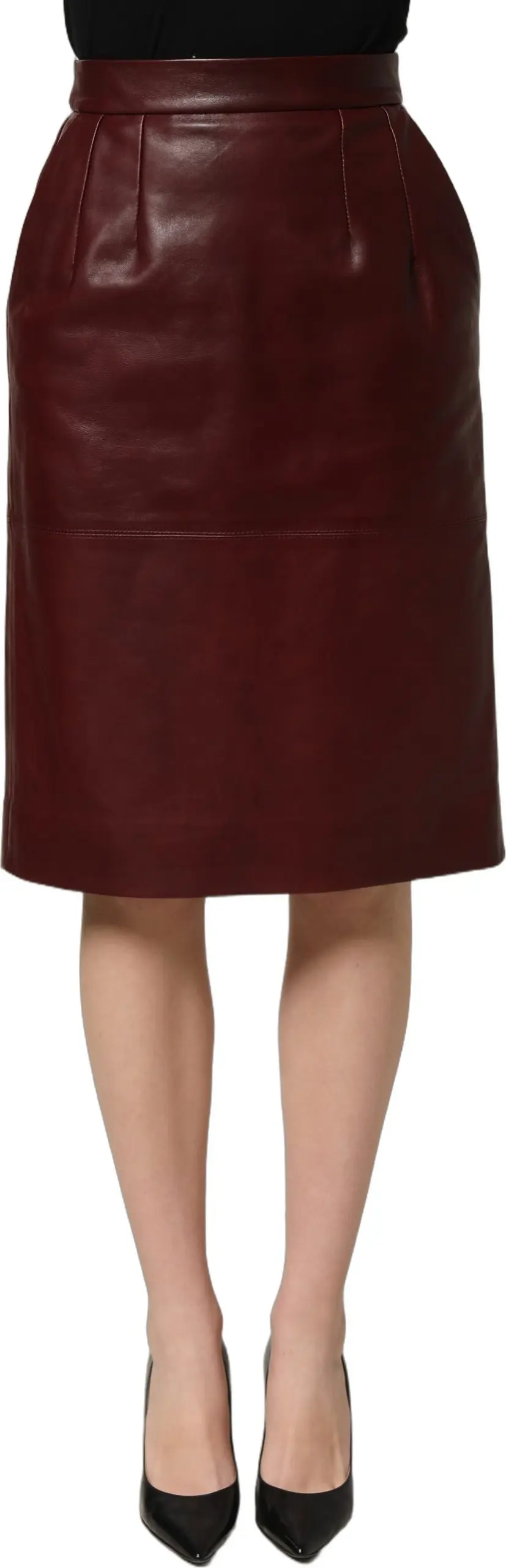 Midi Skirt Dolce & Gabbana Burgundy Leather High Waist Pencil