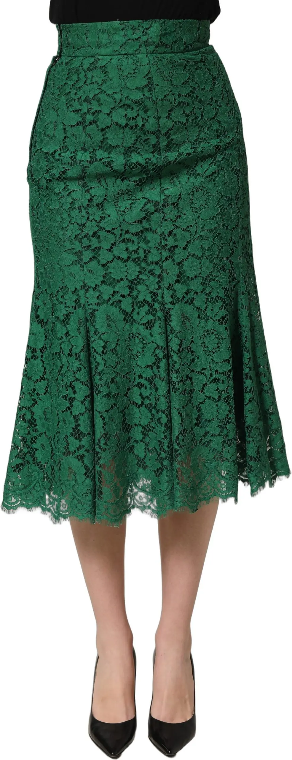 Skirt Dolce & Gabbana Green Lace High Waist Mermaid Midi