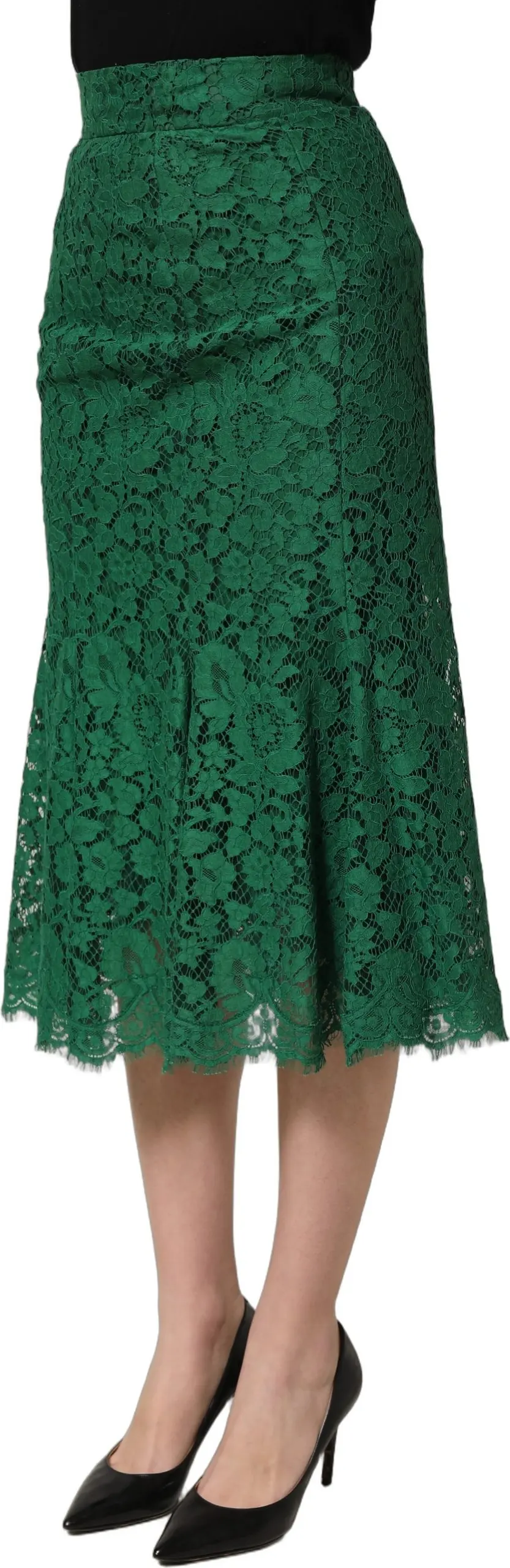Skirt Dolce & Gabbana Green Lace High Waist Mermaid Midi