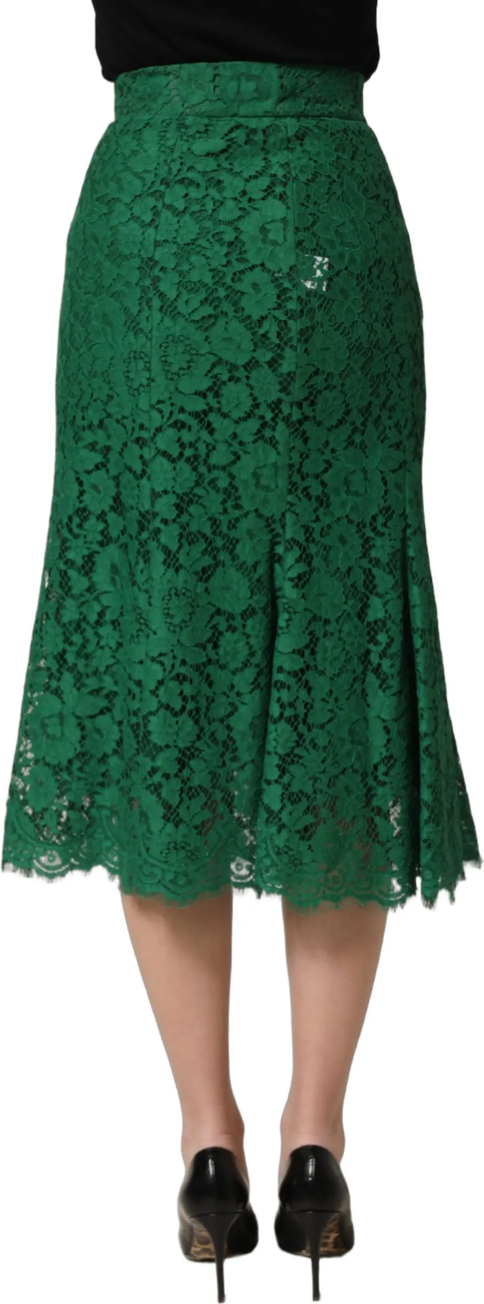 Skirt Dolce & Gabbana Green Lace High Waist Mermaid Midi