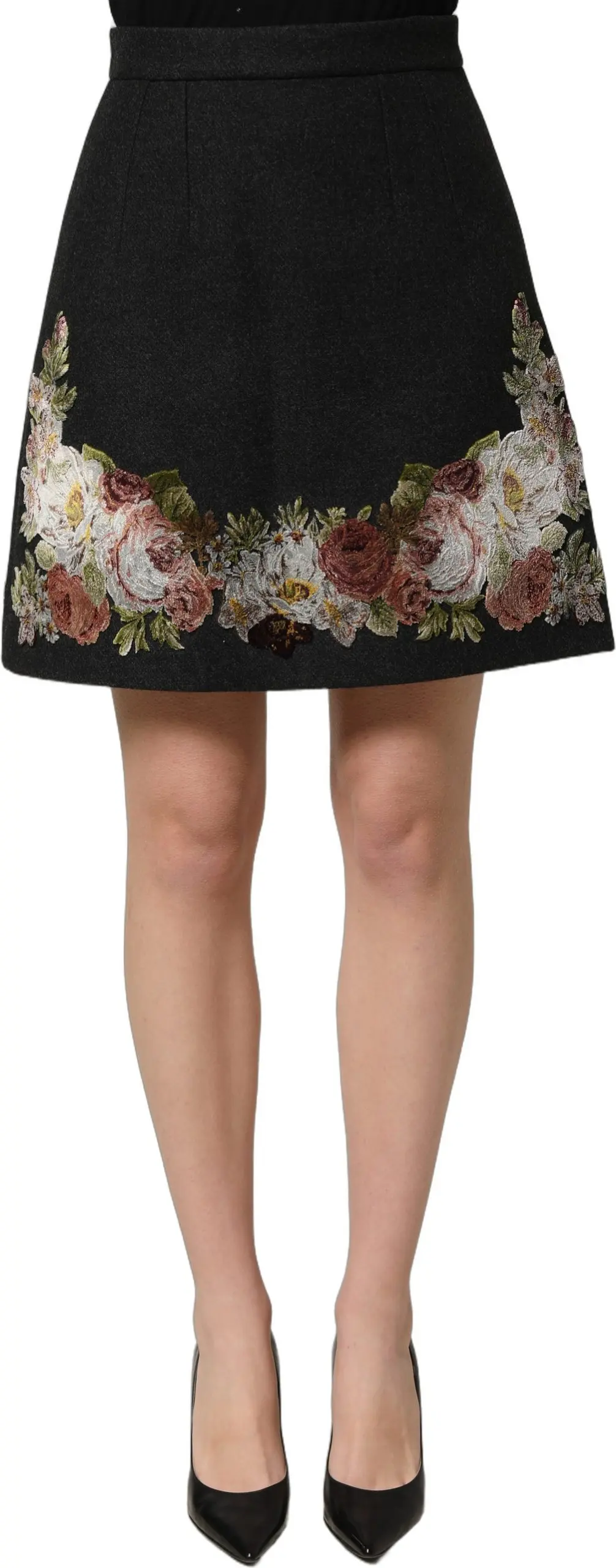 Юбка Dolce & Gabbana Черная с цветочным макраме, Высокая талия, А-силуэт