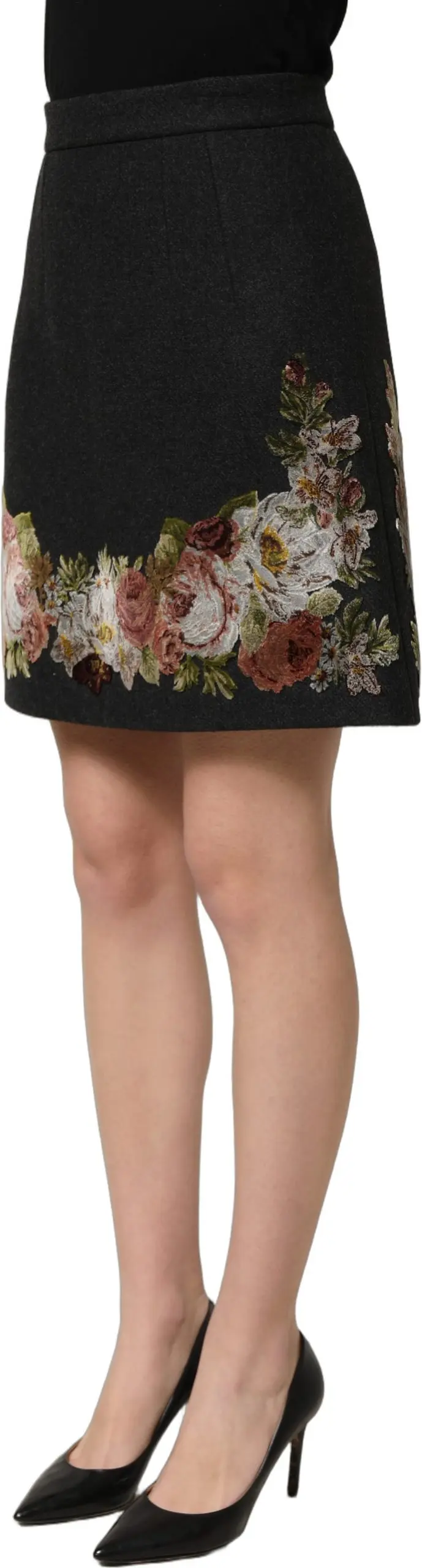 Юбка Dolce & Gabbana Черная с цветочным макраме, Высокая талия, А-силуэт