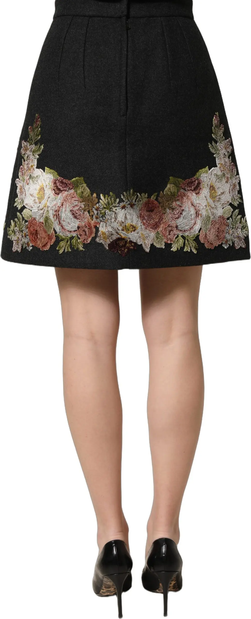 Юбка Dolce & Gabbana Черная с цветочным макраме, Высокая талия, А-силуэт