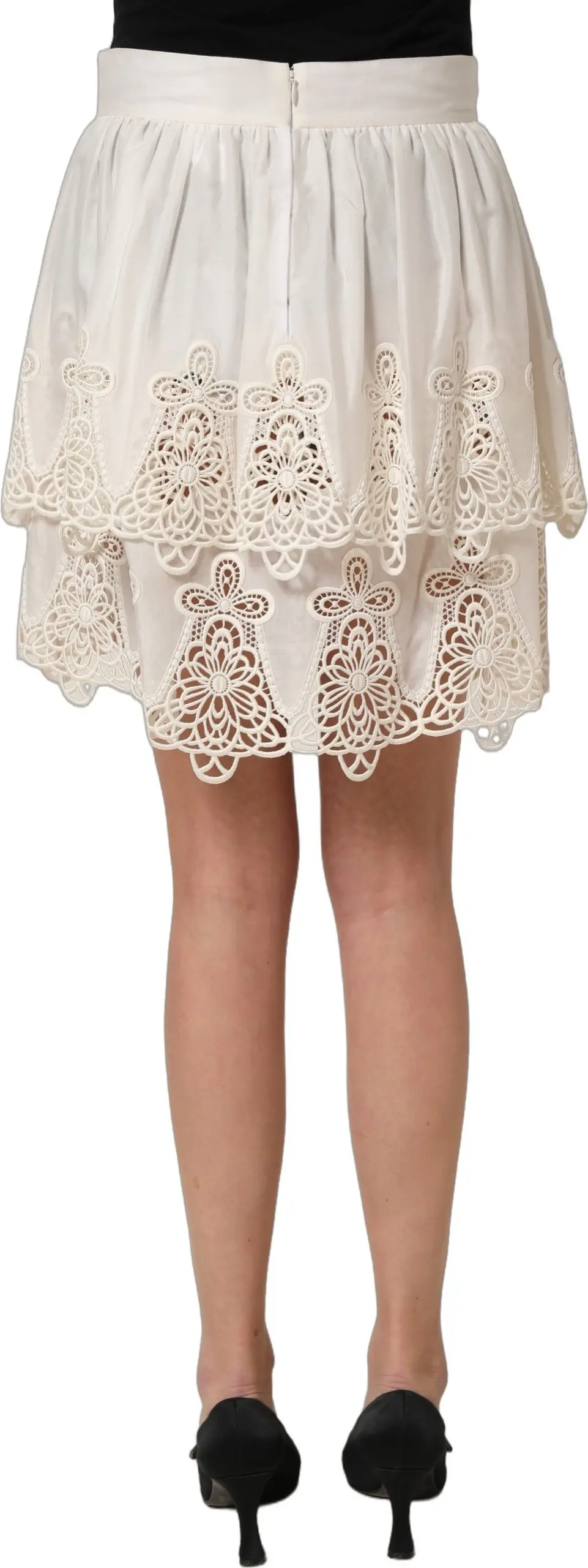White Floral Embroidered A-line Mini Skirt Dolce & Gabbana