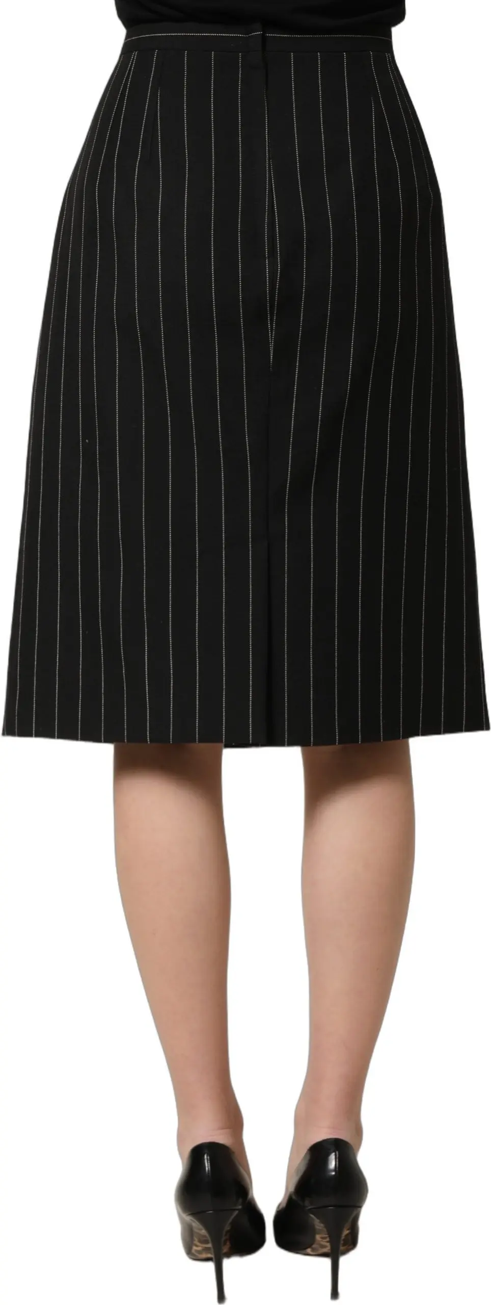 Black Pinstriped HighWaist Pencil Cut Skirt Dolce & Gabbana