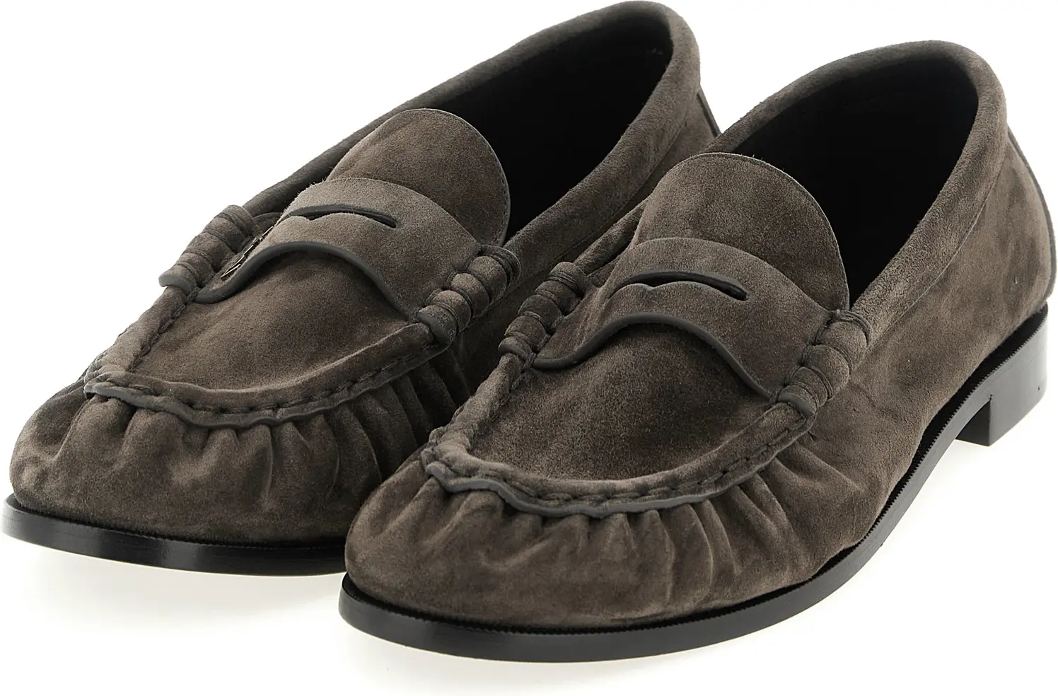 Juda Buyuk ("Saint Laurent") o'ziga xos jigarrang teri mokasinlar