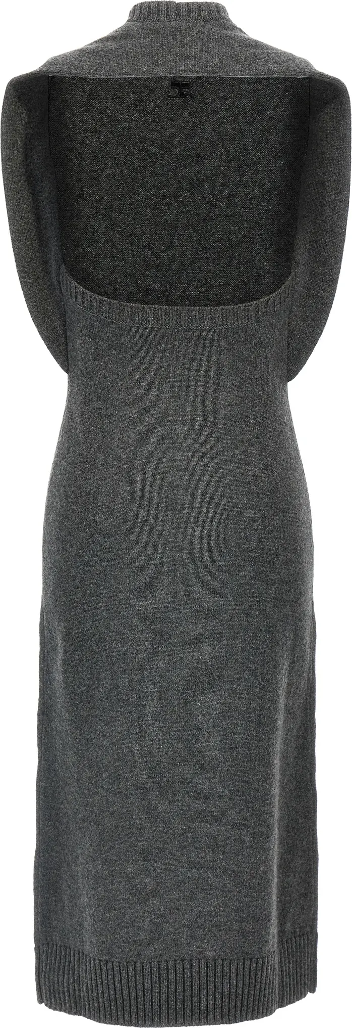 Courreges yelkadan tushirilgan drapes midi ko'ylak